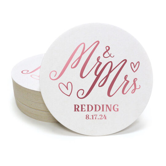 Mr. and Mrs. Hearts Round Coasters